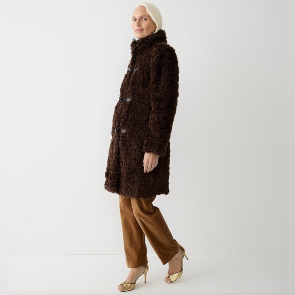 J.Crew Collection Toggle Topcoat in Curly Faux Fur